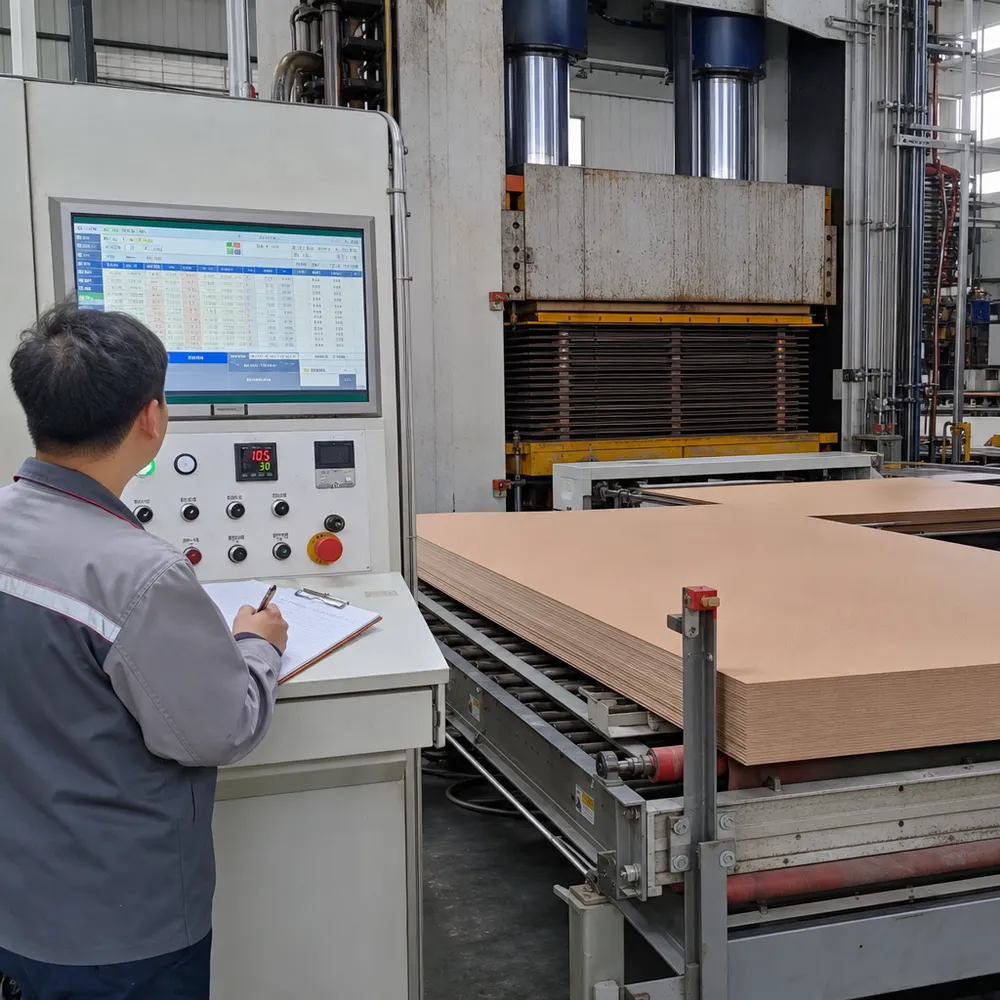 Masonite hardboard hot press production with batch parameter logging