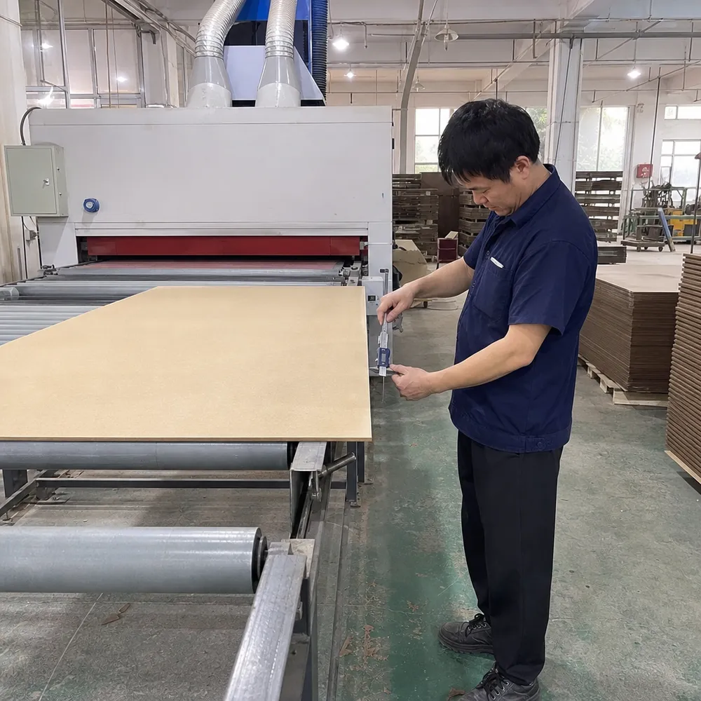 Wide-belt sanding calibration for masonite hardboard thickness tolerance — measured edge to center