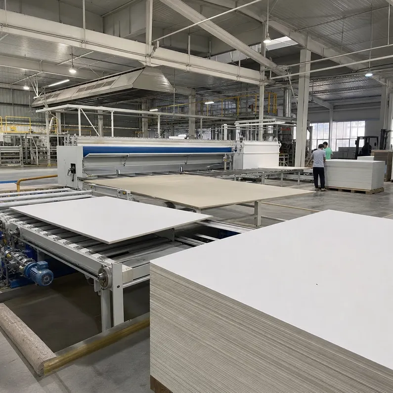 Primed hardboard production line at QD Wood Industry factory, Xuzhou