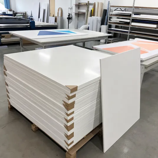 Primed hardboard panels used as signage substrate and printed display boards