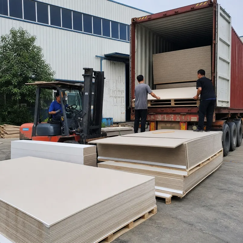 HPL plywood cabinet board panels loaded into export container at Xuzhou factory