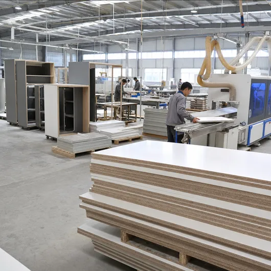 Kitchen cabinet factory production line using HPL plywood cabinet board