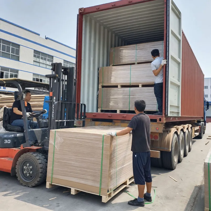 HPL plywood countertop panels packed and loaded into export container