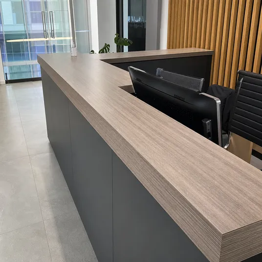 HPL plywood countertop in a retail or hospitality reception setting