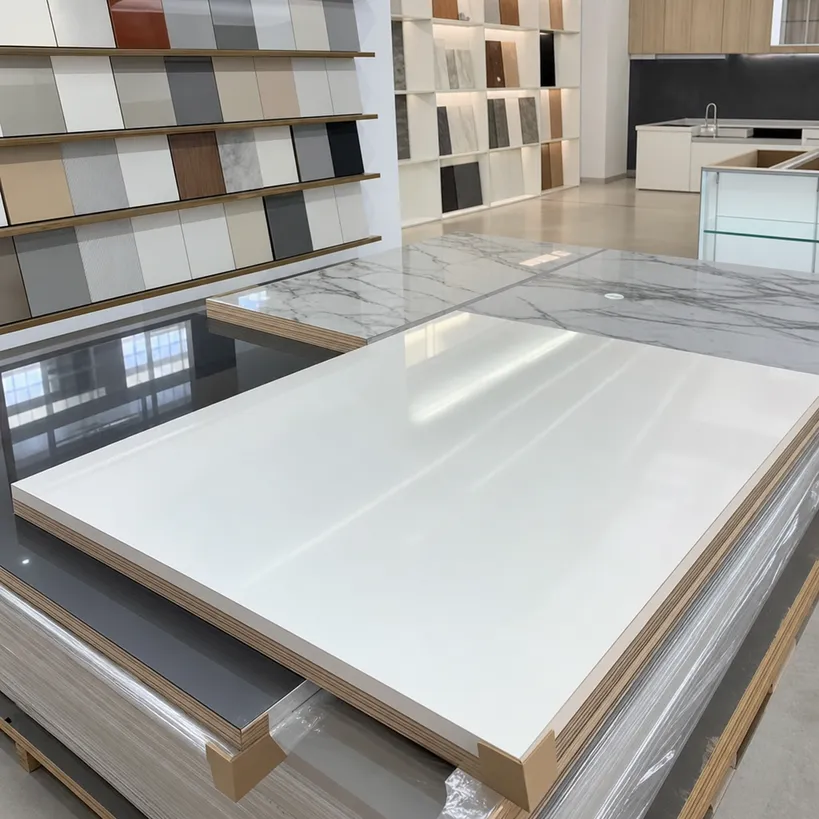 High-gloss finish HPL plywood countertop panels for residential kitchen and retail display