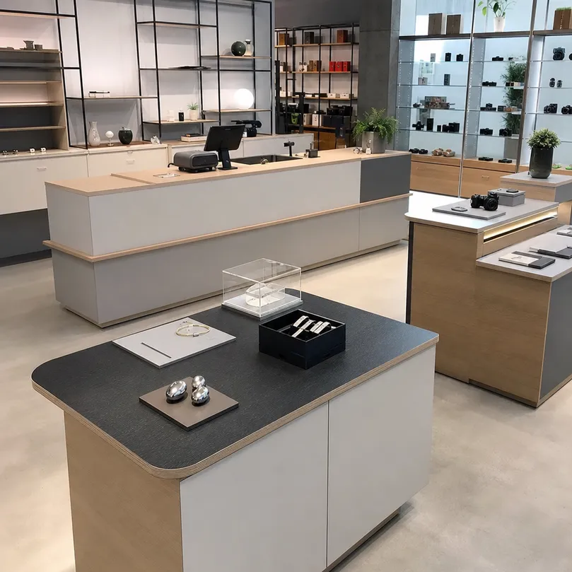 HPL plywood countertops used in retail display and shopfitting applications