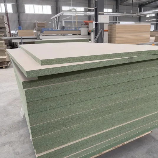 Moisture resistant MDF board with green-tinted core — for humid environment applications