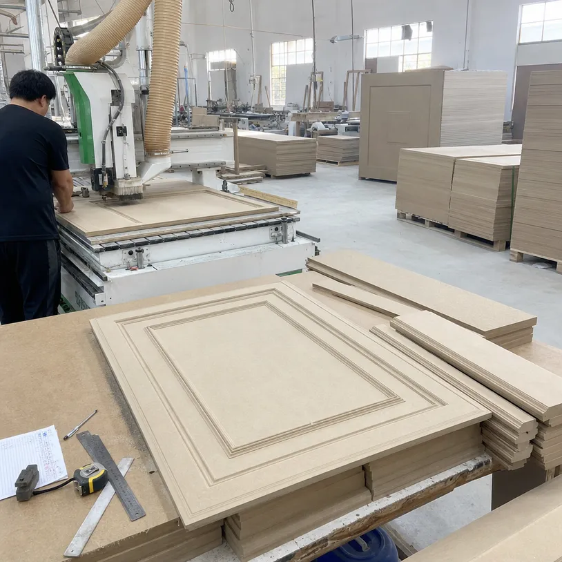 MDF board routed into decorative wall panels, wainscoting, and architectural trim moldings