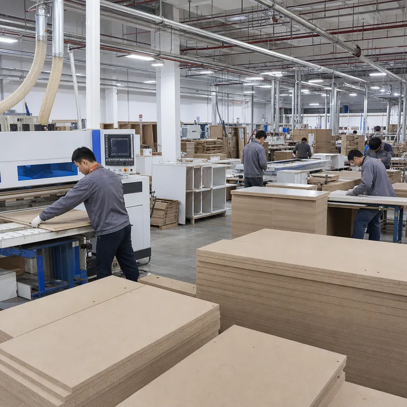 Flat-pack furniture manufacturing with CARB P2 certified MDF substrate for retail channels