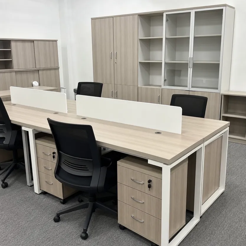 Modular office desks and storage units manufactured from 18mm melamine MDF panels