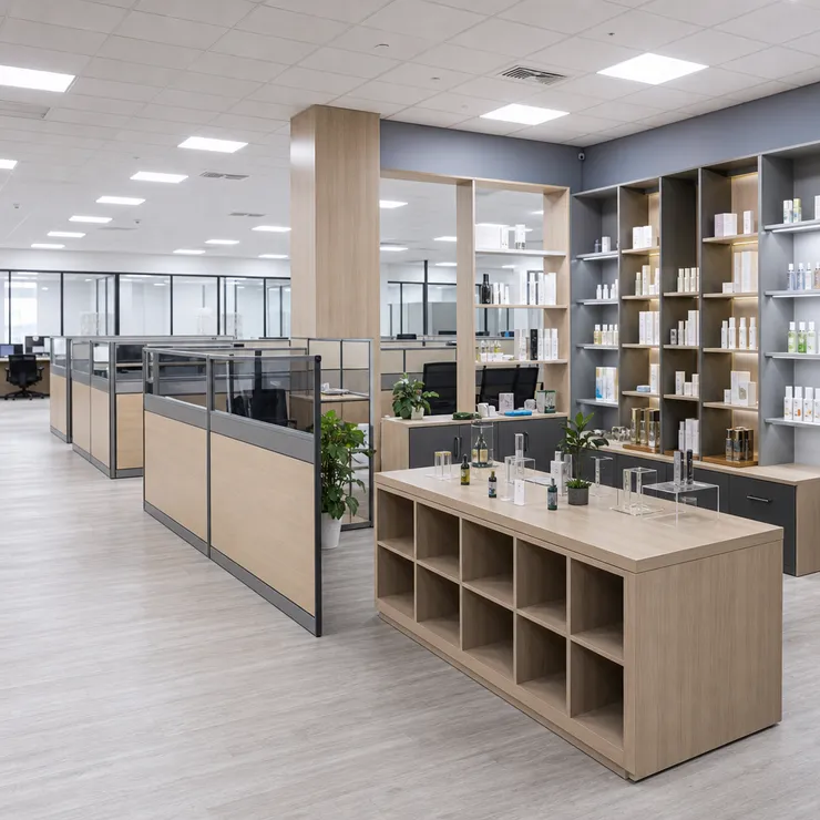 Commercial office partitioning and retail display systems using melamine MDF panels