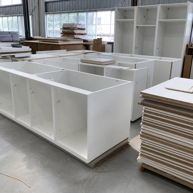 Kitchen cabinet carcasses built from moisture-resistant melamine MDF panels