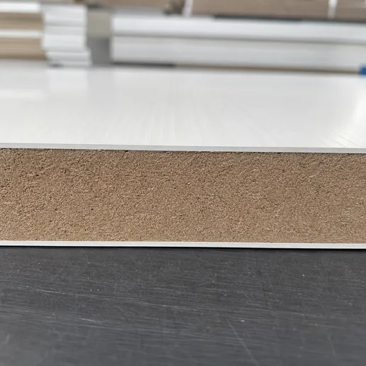 Melamine MDF panel cross-section showing substrate density and surface finish layers
