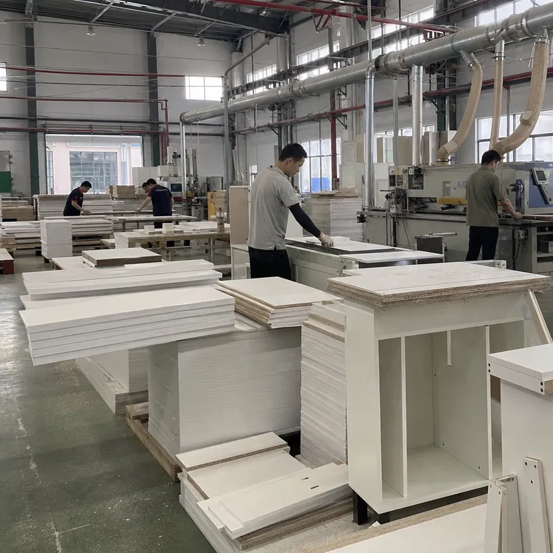 Cabinet manufacturer using kitchen melamine MDF panels in flat-pack production line