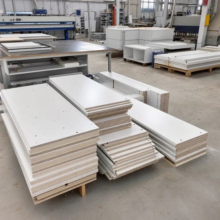 Kitchen cabinet carcass components made from white melamine MDF