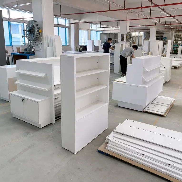 Retail display shelving and fixture units manufactured from white melamine MDF