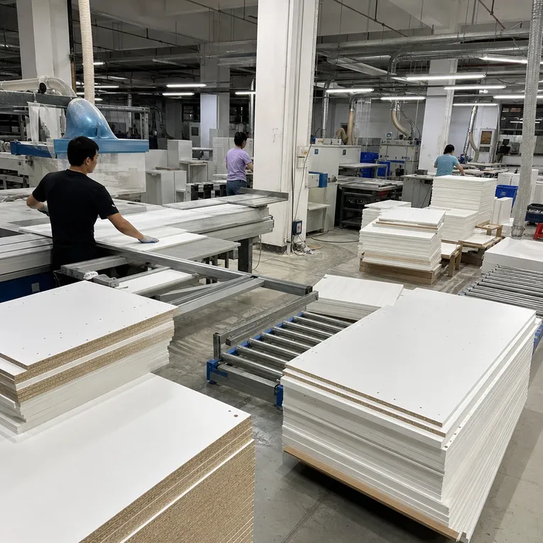 RTA furniture manufacturing line using white melamine MDF panels
