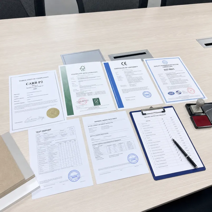 CARB P2, FSC, CE and ISO 9001 certification documents for white melamine MDF — QDPlywood.com