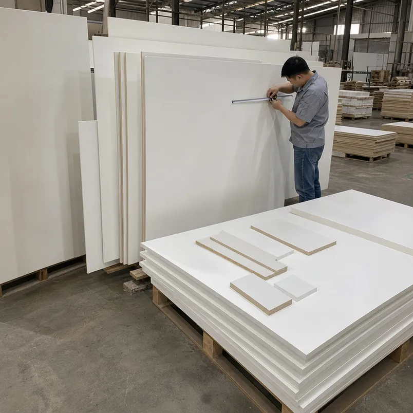 White melamine MDF panel customization — thickness and dimension options at QDPlywood factory