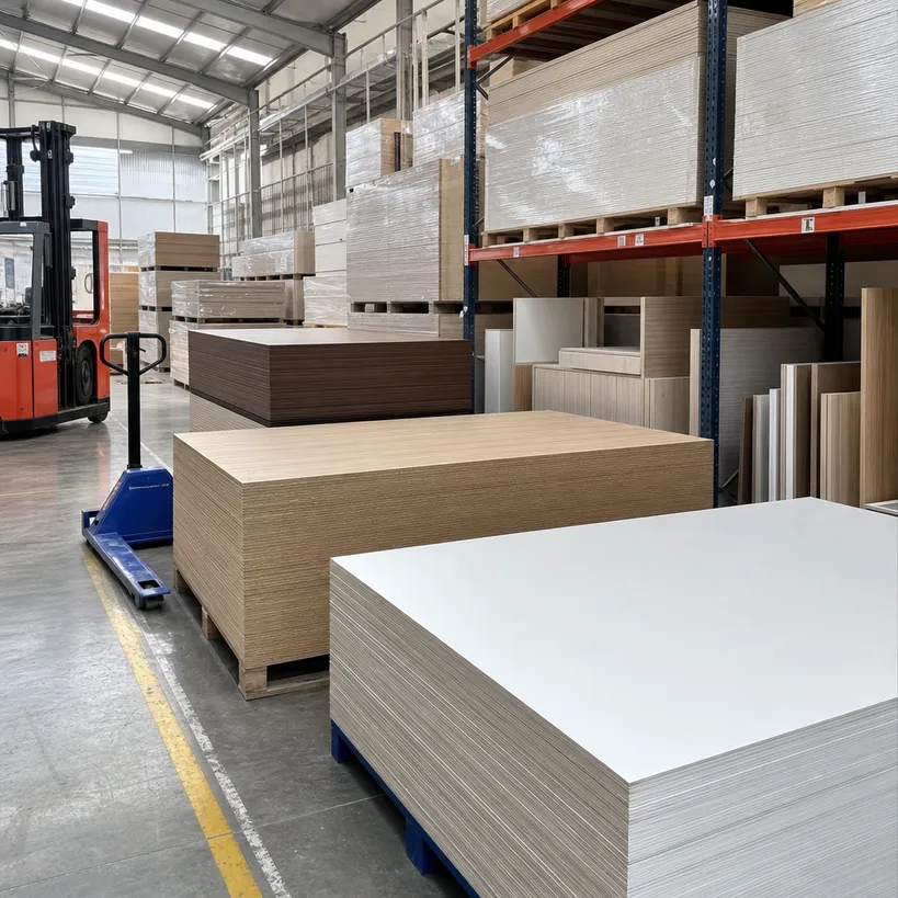 Building materials distributor stocking 18mm melamine plywood panels for trade customers