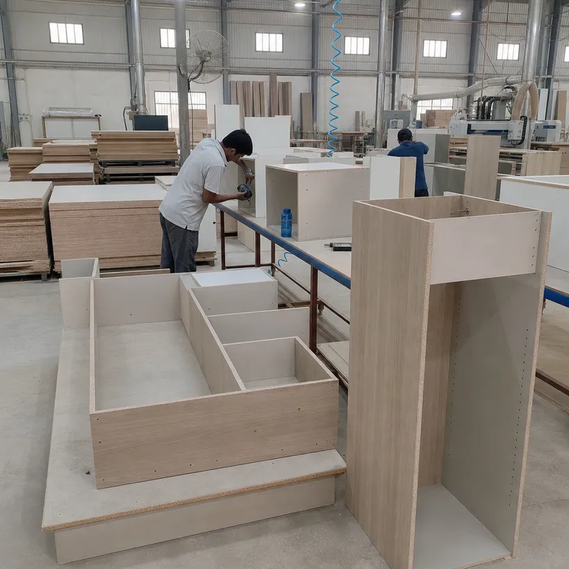 Kitchen and wardrobe cabinet carcass manufacturing using 18mm melamine plywood panels