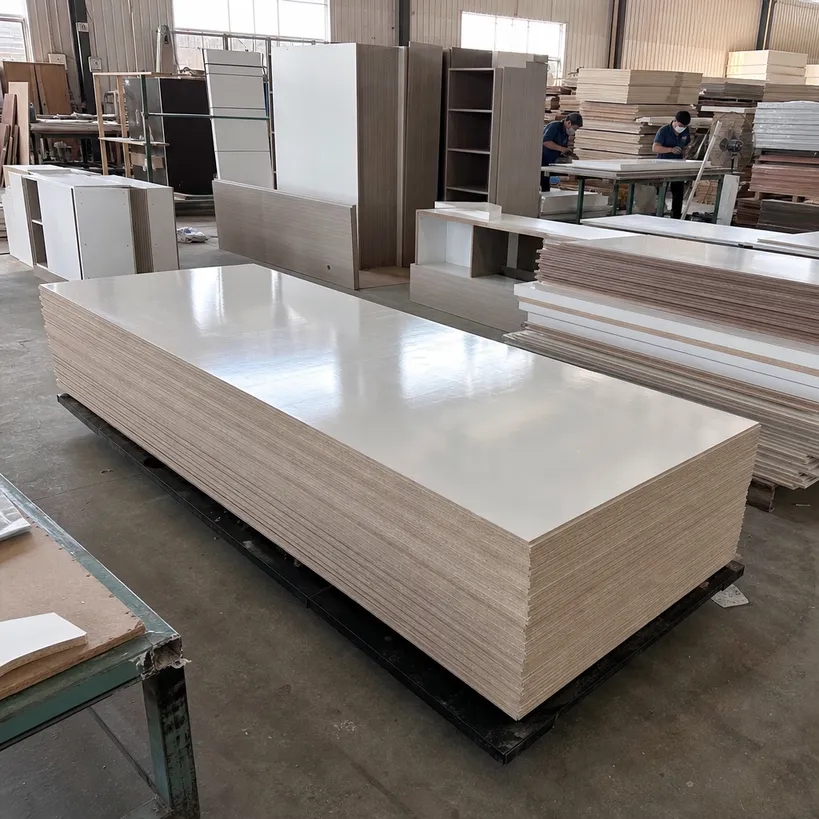 Hotel room furniture and hospitality interior fit-out using glossy melamine plywood for headboards and wardrobe carcasses