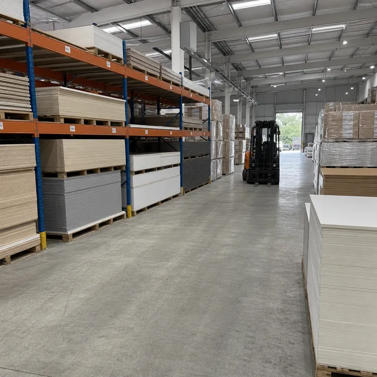 Building materials distributor stocking melamine plywood panels for trade customers