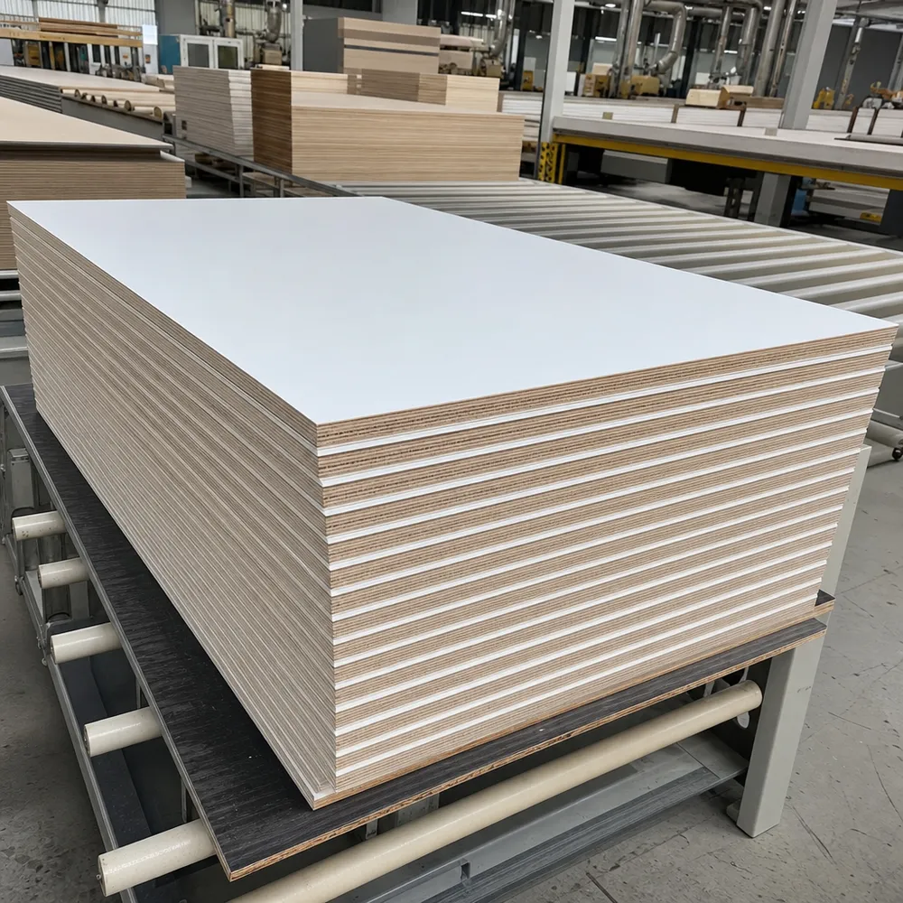 Kitchen melamine plywood panels with high-resin surface overlay for cabinet fabrication