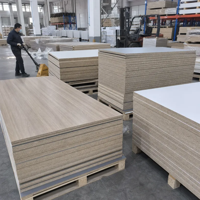 Melamine board panels used in flat-pack furniture and kitchen cabinet manufacturing supply chains