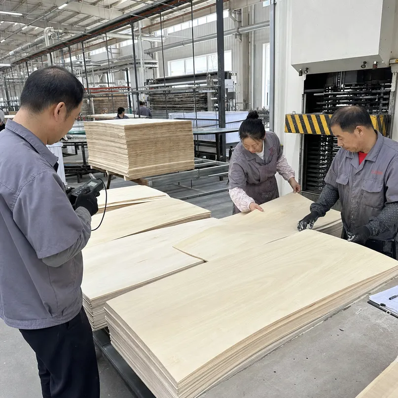 Poplar core veneer layup inspection before pressing — melamine board substrate construction