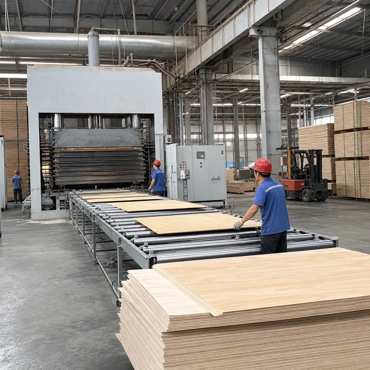 QDPlywood factory floor — OEM plywood production line