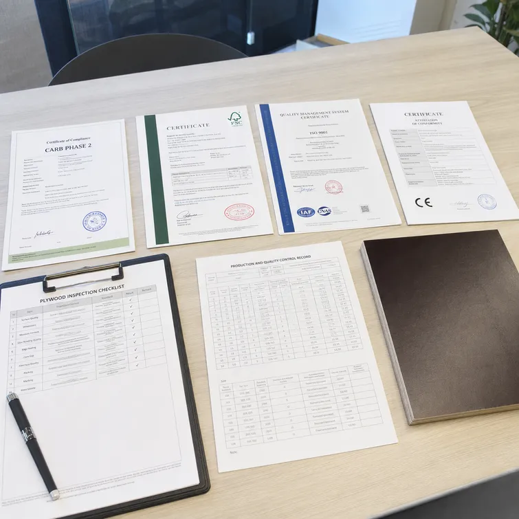 CARB P2, FSC, ISO 9001 and CE certification documents for paper overlaid plywood export