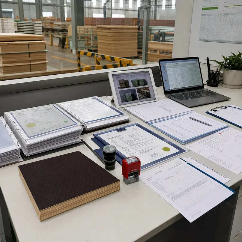 CARB P2, FSC, CE and ISO 9001 compliance documentation for paper overlaid plywood export