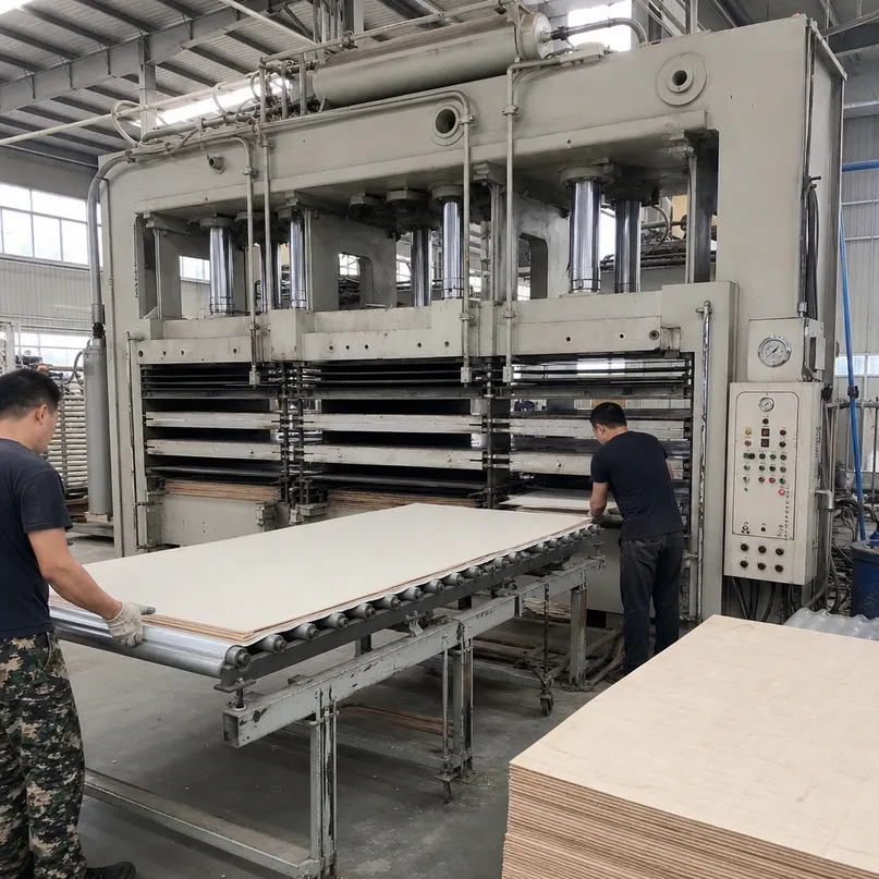 Multi-daylight hydraulic hot press for paper overlay bonding on plywood panels