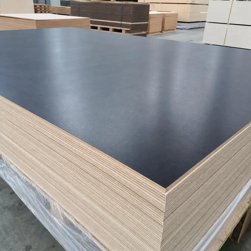 Paper overlaid plywood sheet stack showing smooth resin-impregnated paper face surface
