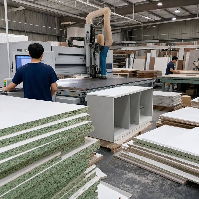 Kitchen cabinet manufacturing using P5 moisture-resistant chipboard particle board