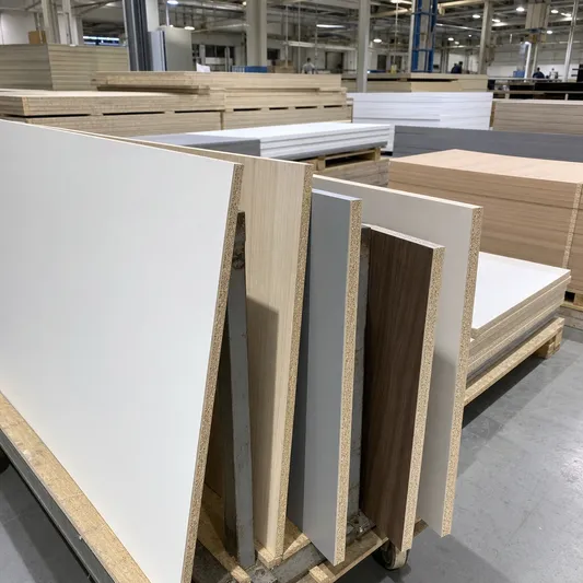 Melamine-faced chipboard particle board for flat-pack furniture