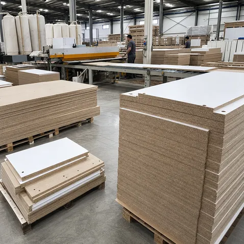 Chipboard particle board substrate used in flat-pack furniture manufacturing