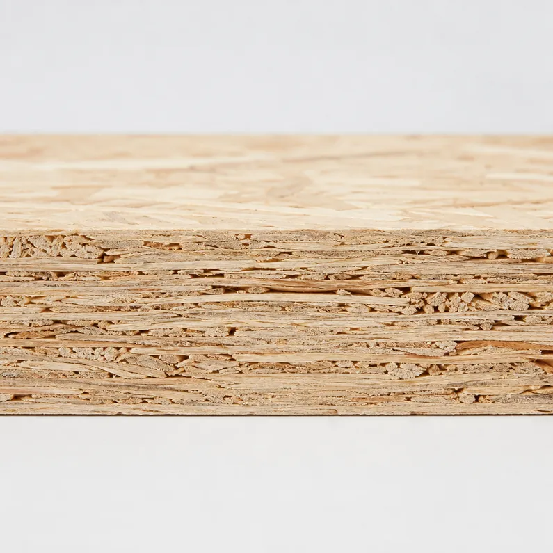 Cross-section showing oriented strand layers in OSB panel construction